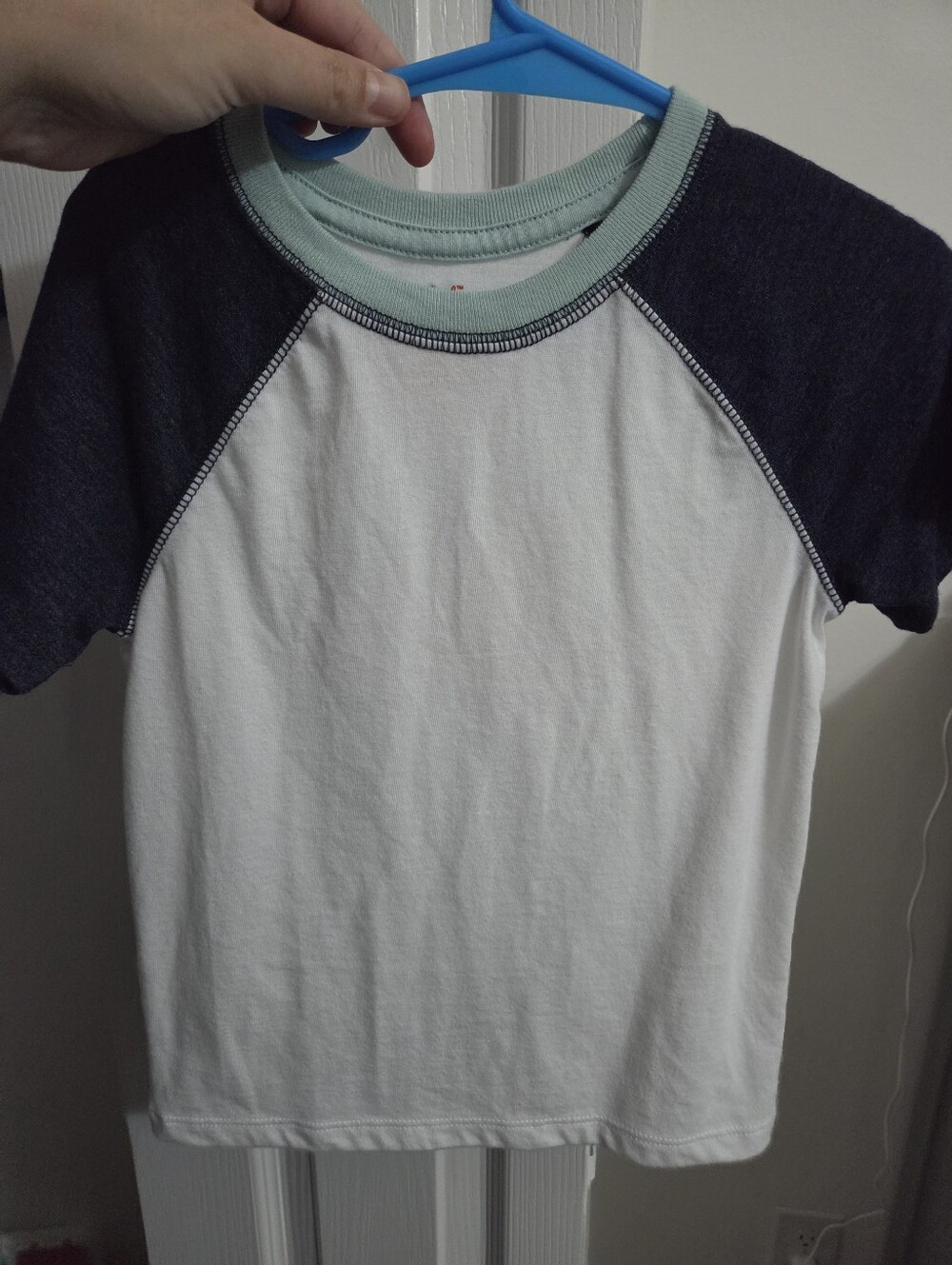 Cat & Jack White Tee with Navy Raglan Sleeves and Mint Neck